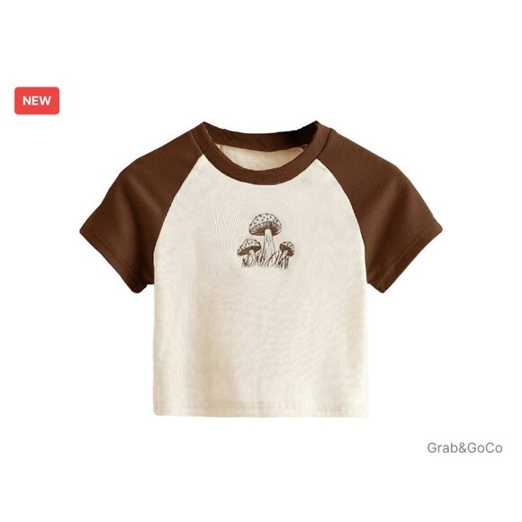 Tops - Graphic Crop Tee Short Sleeve Y2K Fairy Grunge Soft Knit Tops Casual Chic